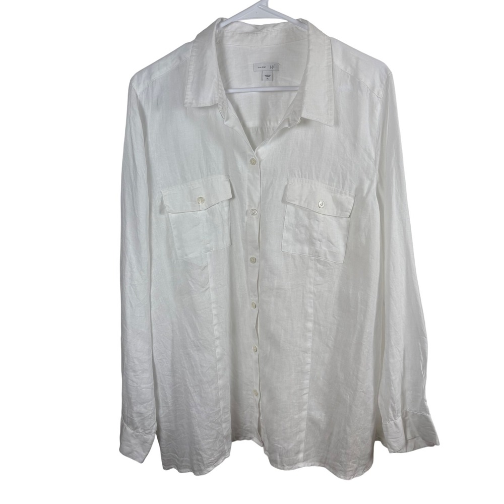 J. Jill Linen Button Up Shirt Women's XL White Long Sleeve Coastal Minimalist